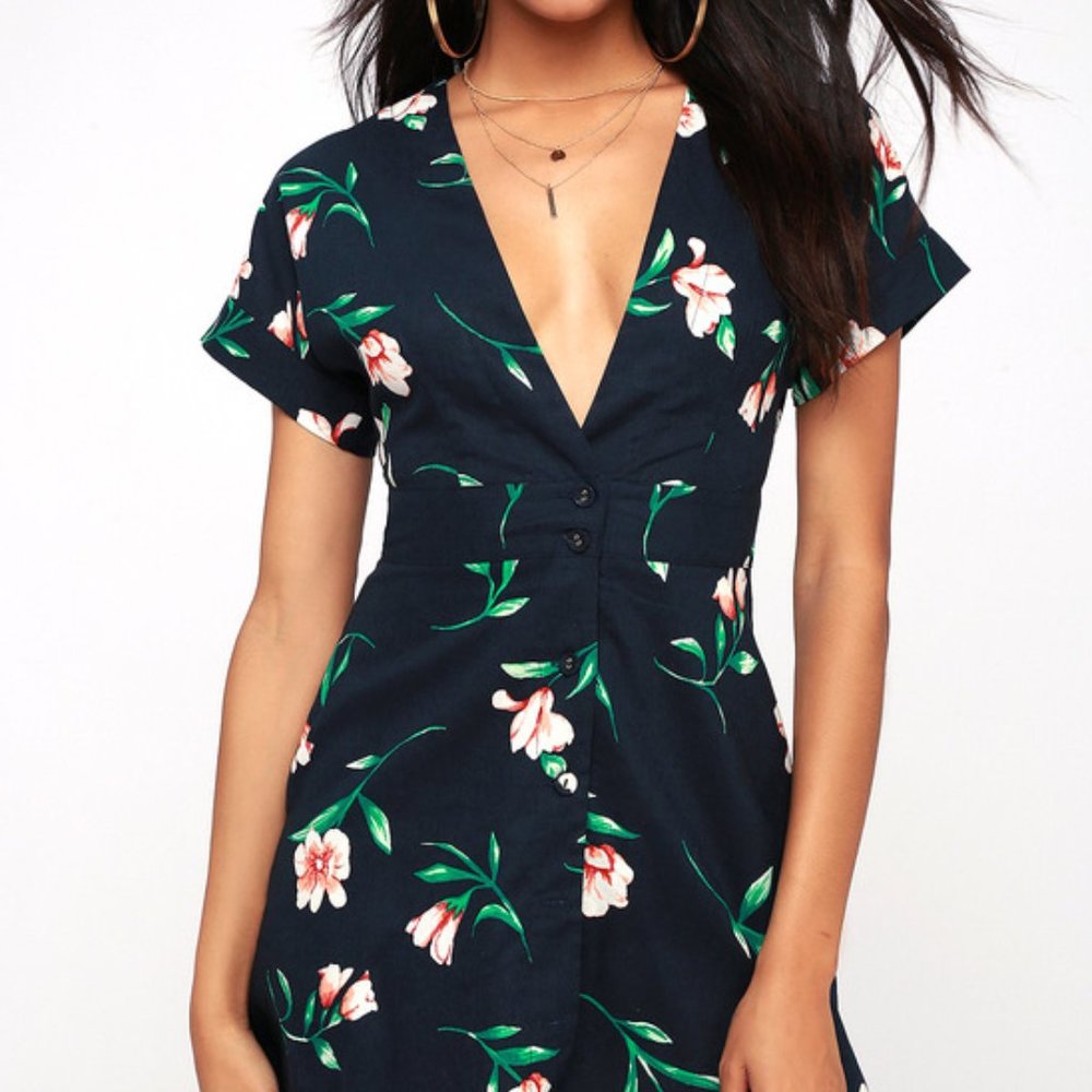Navy Blue Floral Sundress Moon River